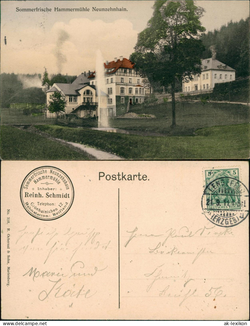 Ansichtskarte Neunzehnhain -Lengefeld (Erzgebirge) Hammermühle Fontaine 191