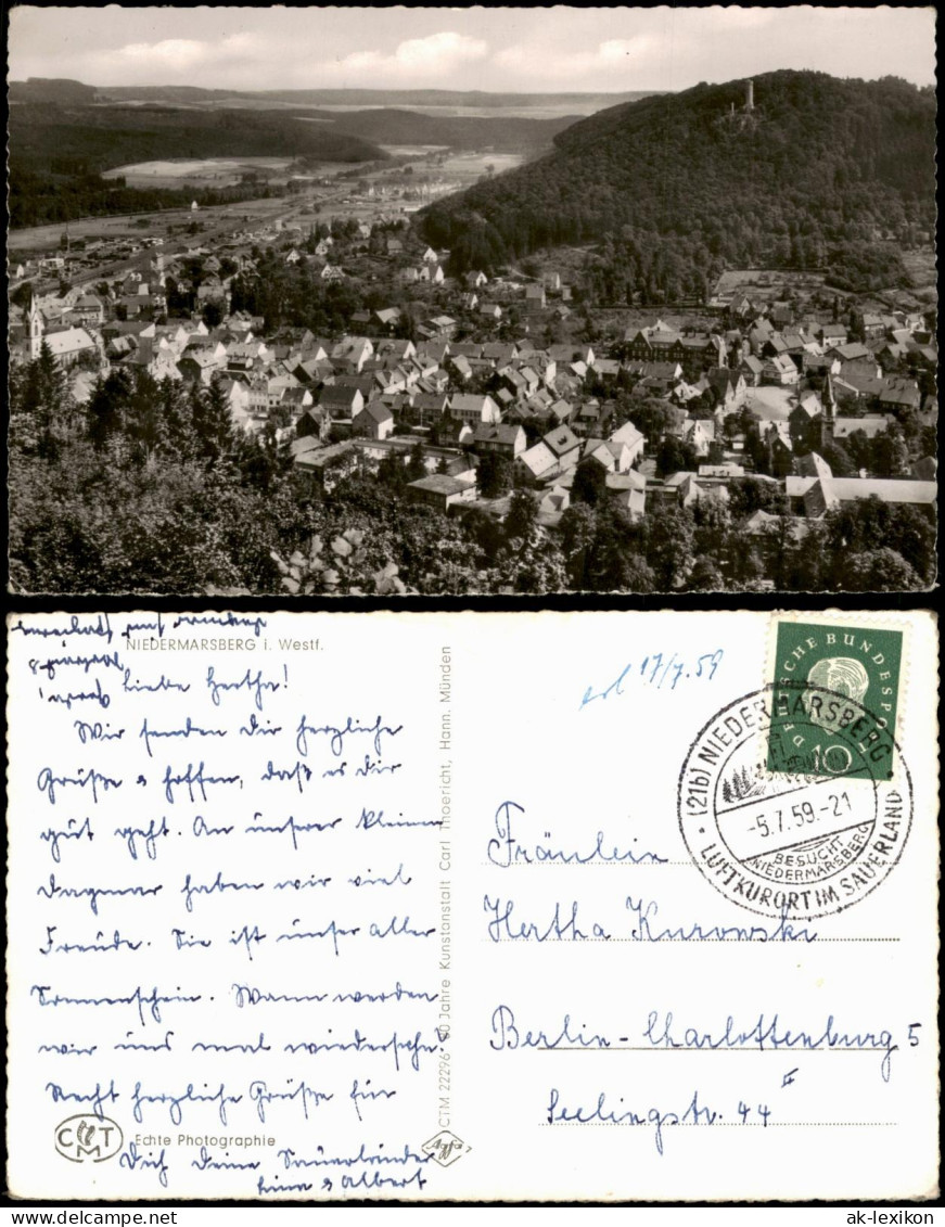 Ansichtskarte Niedermarsberg-Marsberg Panorama-Ansicht Gesamtansicht 1959