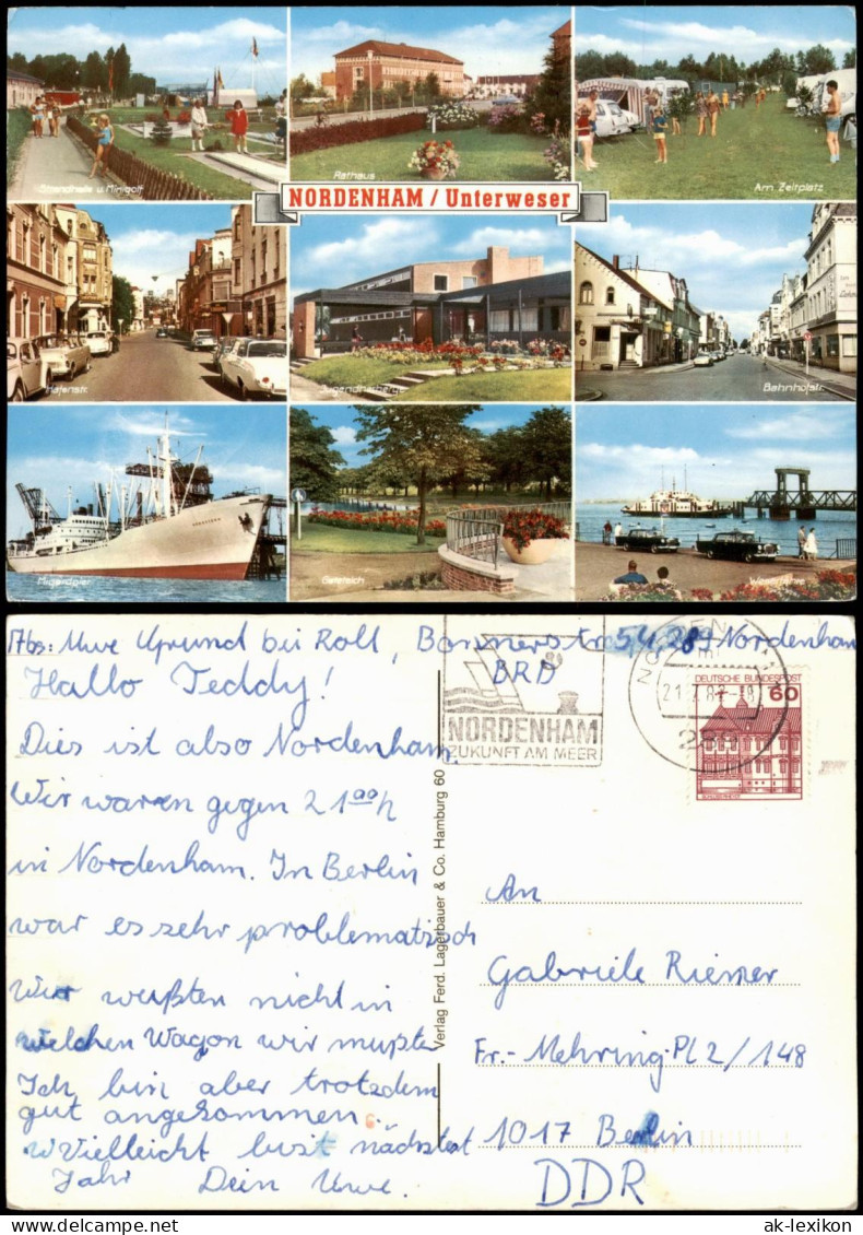 Ansichtskarte Nordenham Minigolf, Hafen, Zeltplatz 1982