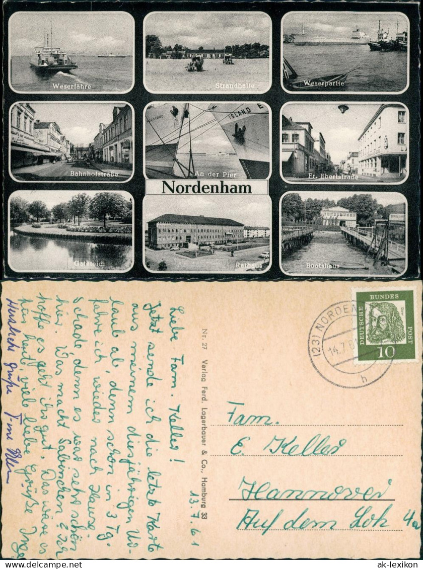 Ansichtskarte Nordenham Straße, Strand, Ebertstraße 1961