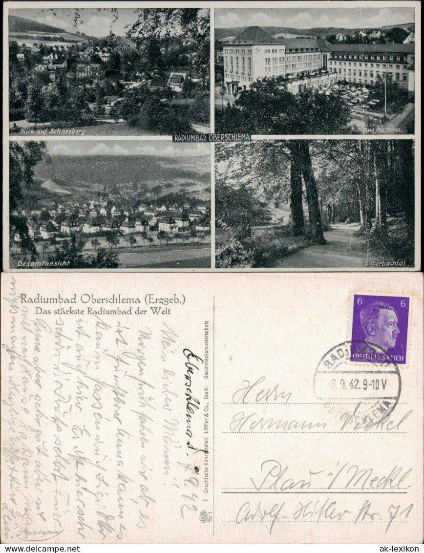 Ansichtskarte Oberschlema-Bad Schlema 4 Bild: Totale, Hotel 1942