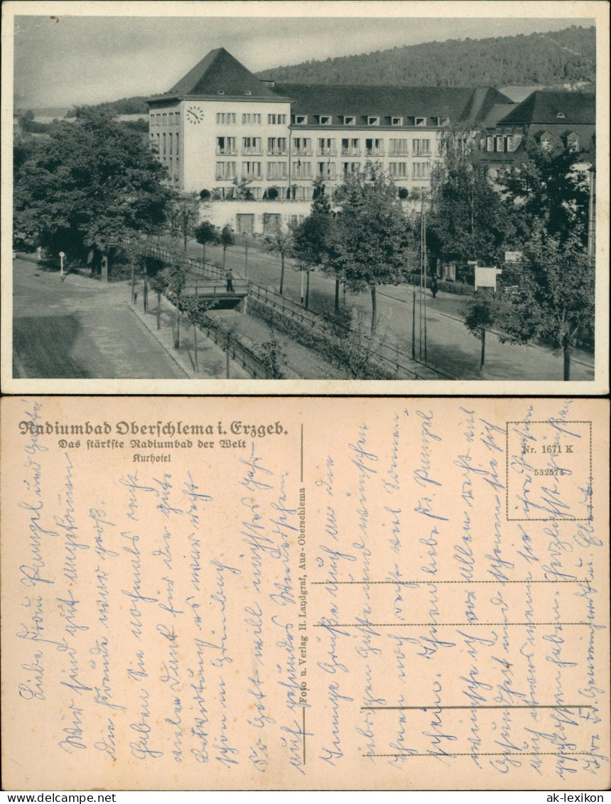 Ansichtskarte Oberschlema-Bad Schlema Kurhotel Brücke und Straße 1935