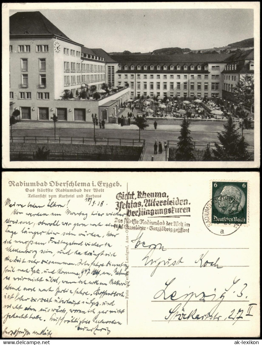 Ansichtskarte Oberschlema-Bad Schlema Radiumbad Kurhotel und Kurhaus 1938