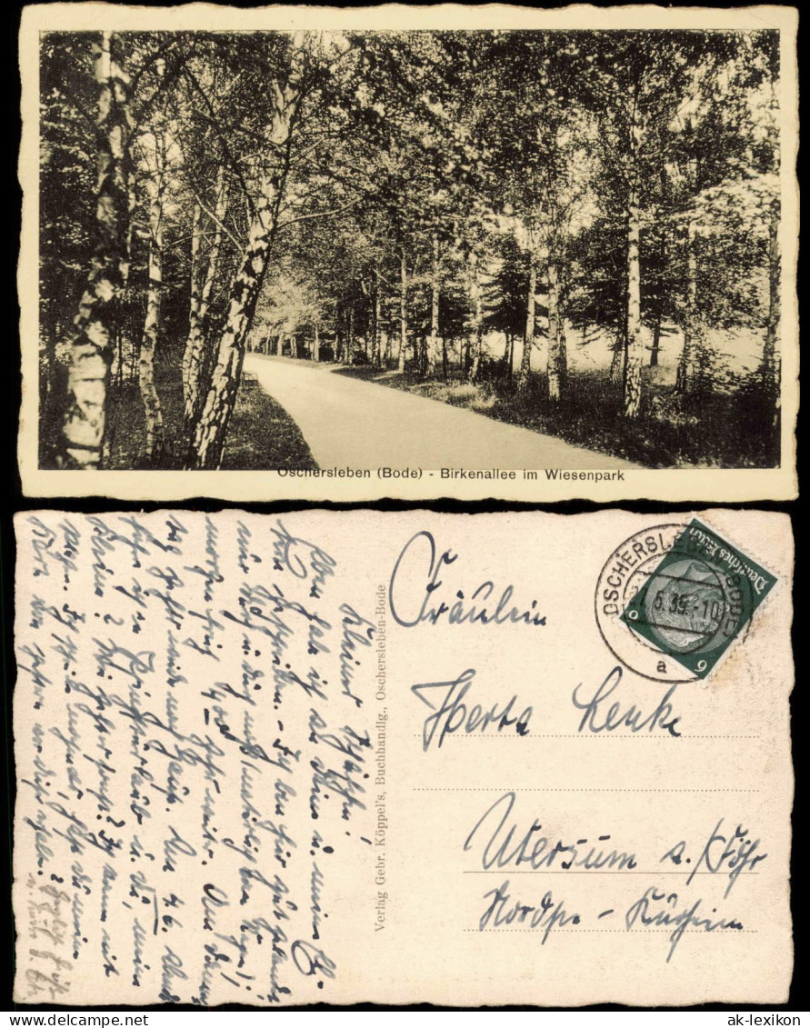 Ansichtskarte Oschersleben Birkenallee im Wiesenpark 1939