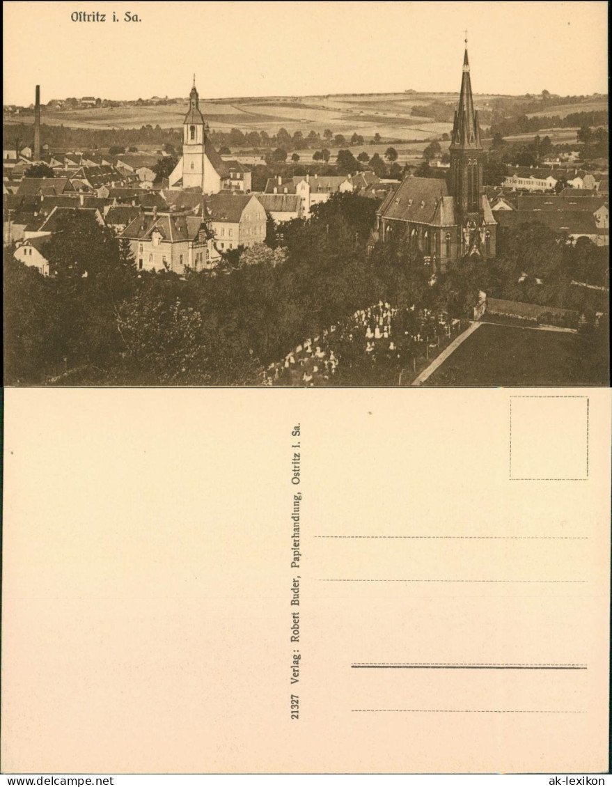 Ansichtskarte Ostritz (Oberlausitz) Wostrowc Blick auf den Ort 1912