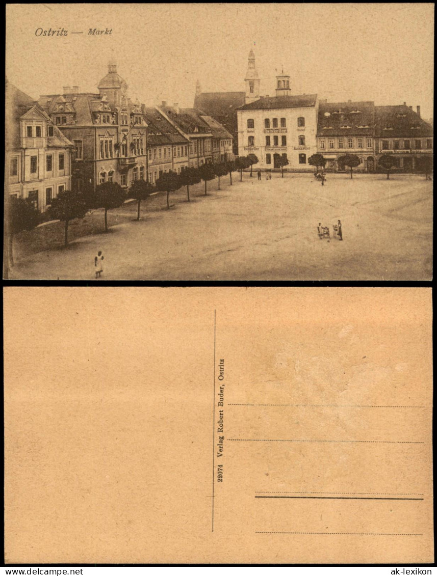 Ansichtskarte Ostritz (Oberlausitz) Wostrowc Markt Geschäfte 1924