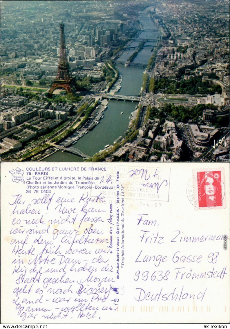 Ansichtskarte Paris Luftbild vom Eiffelturm 1997