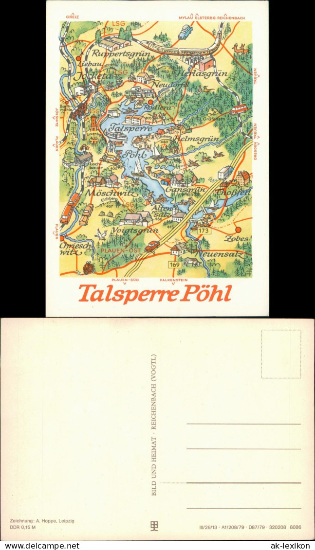 Ansichtskarte Pöhl Landkarte: Talsperre Pöhl 1978