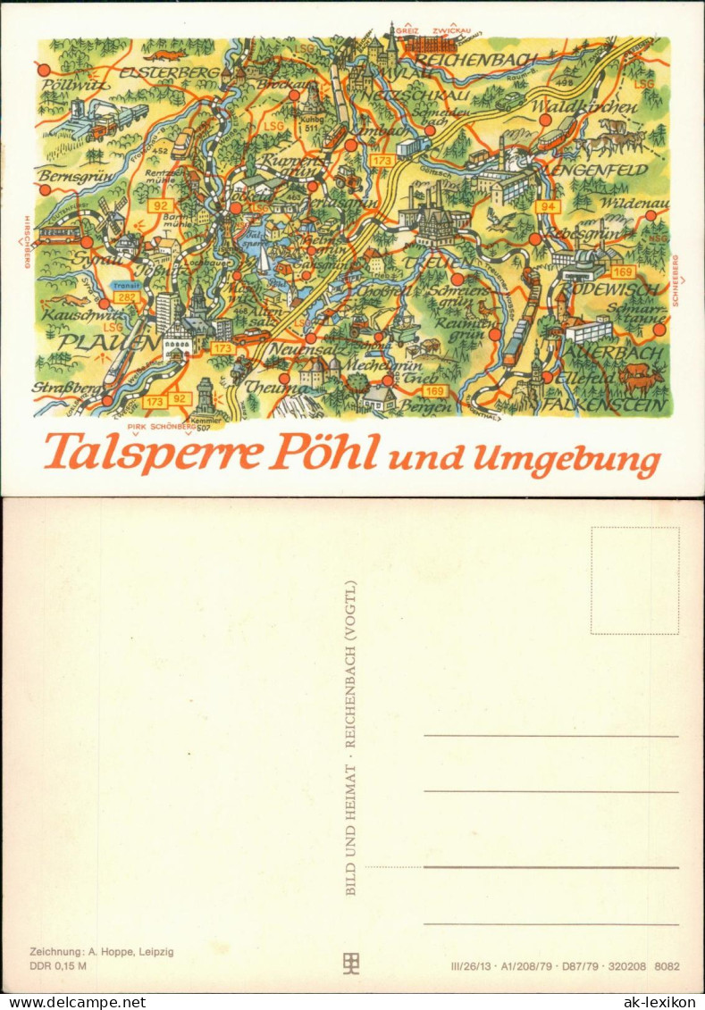 Ansichtskarte Pöhl Landkarte: Talsperre Pöhl und Umgebung 1979