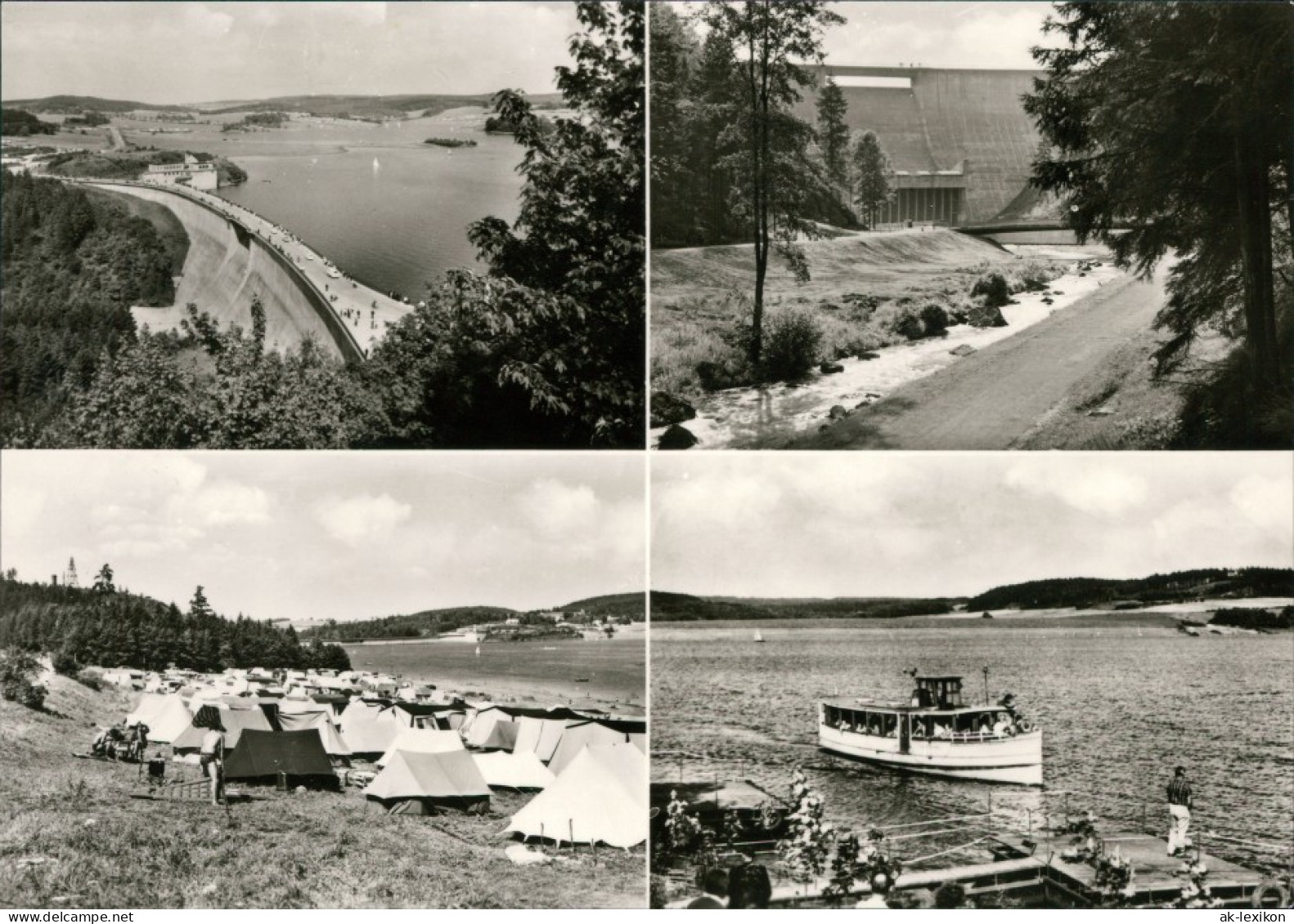 Ansichtskarte Pöhl Talsperre, Staumauer, Zeltplatz, Fahrgastschiff 1977