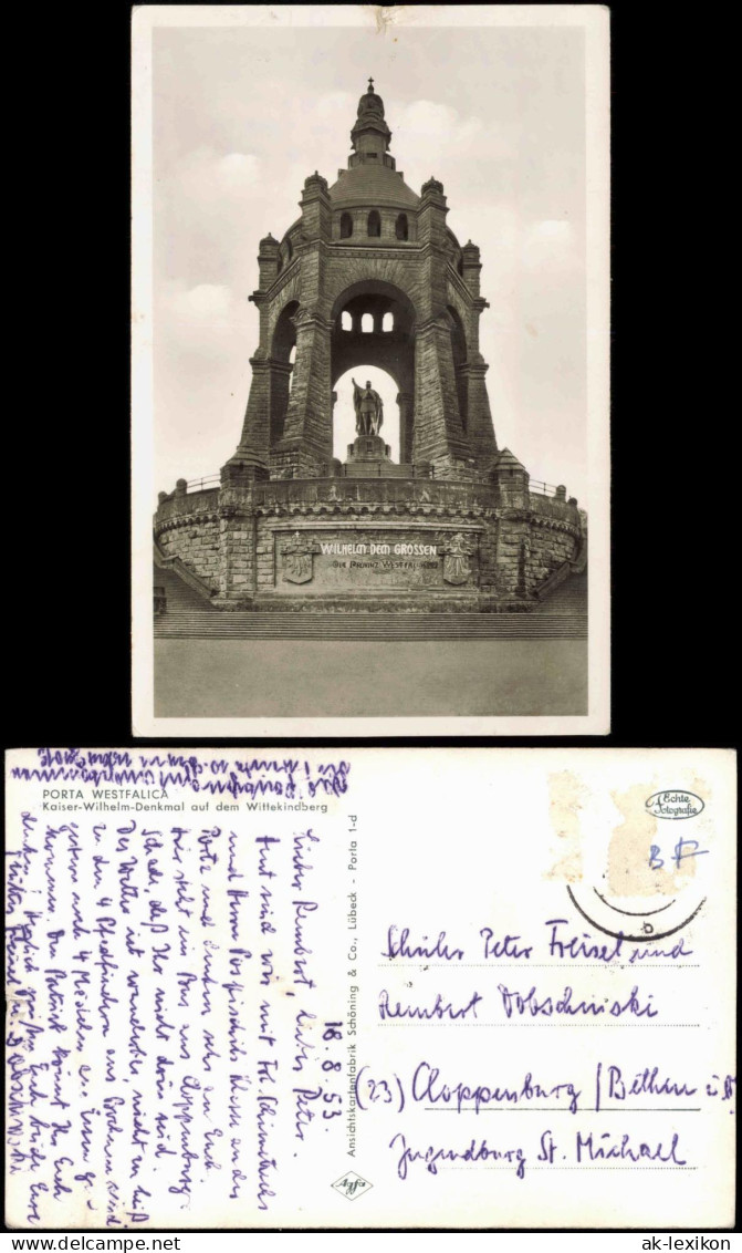 Ansichtskarte Porta Westfalica Kaiser-Wilhelm-Denkmal Porta Westfalica 1953