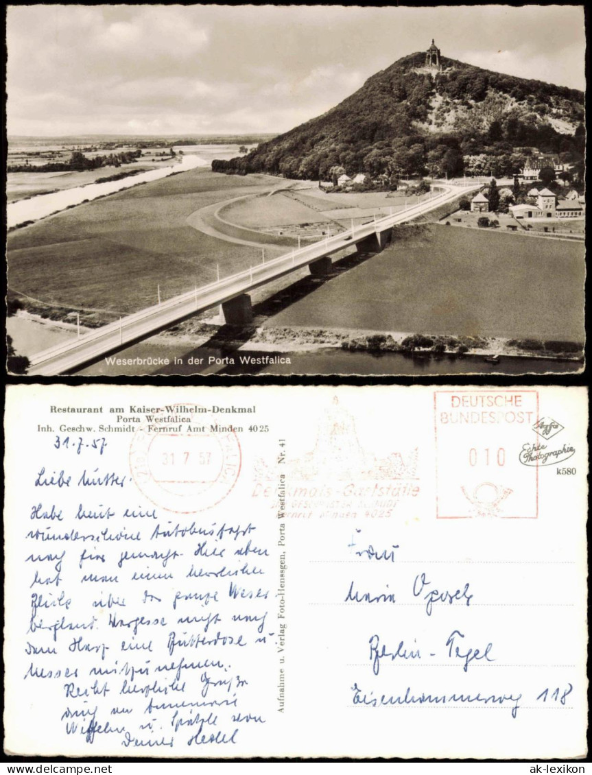 Ansichtskarte Porta Westfalica Weserbrücke in der Porta Westfalica 1957