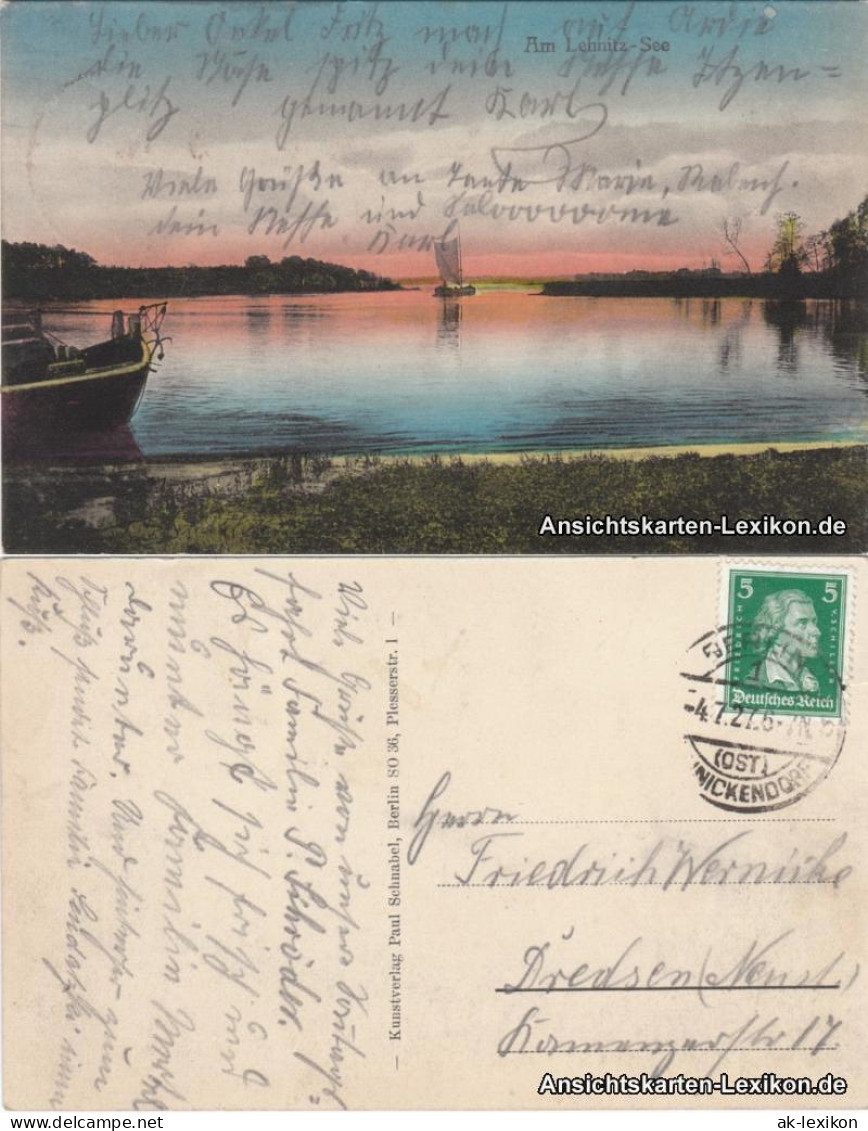 Ansichtskarte Potsdam Sonnenuntergang Lehnitz-See - colorierte AK 1926