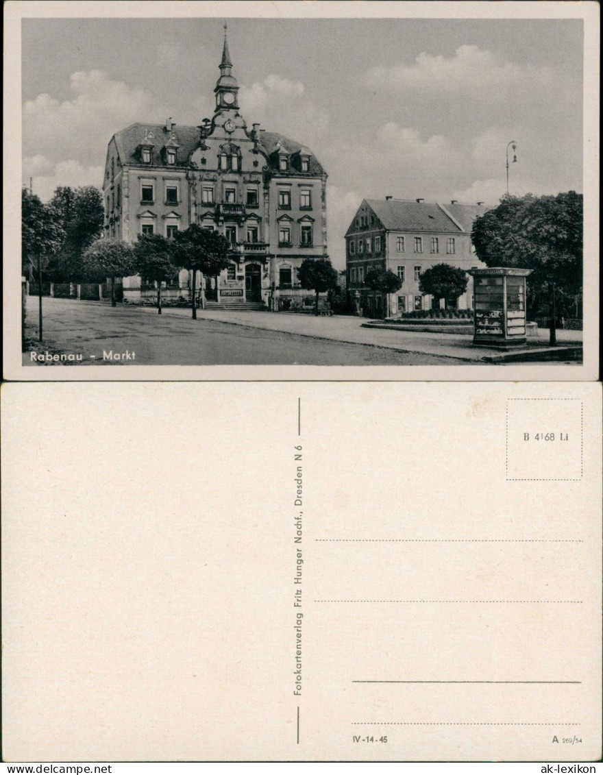 Ansichtskarte Rabenau Marktplatz - Kiosk 1953