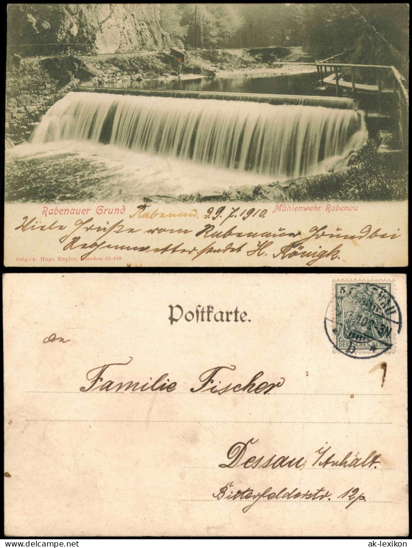 Ansichtskarte Rabenau Rabenauer Grund Mühlenwehr 1910