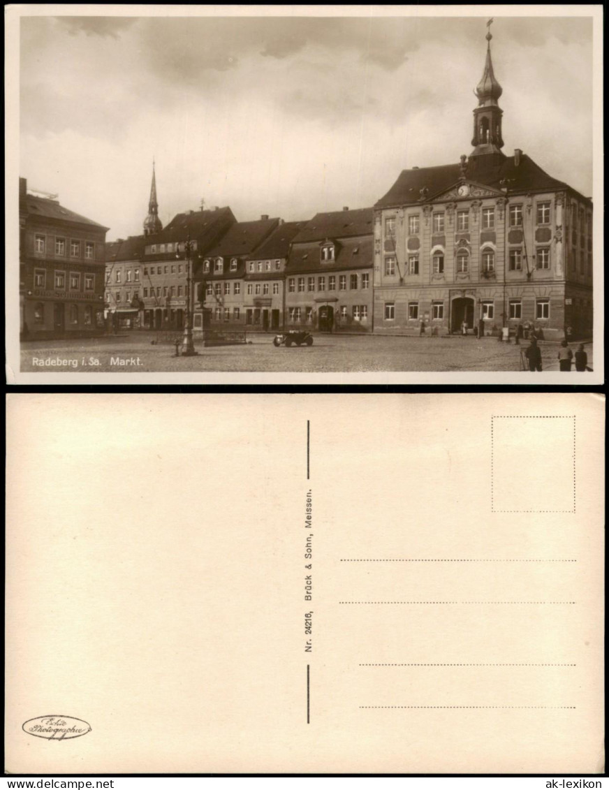 Ansichtskarte Radeberg Marktplatz, Geschäfte 1928