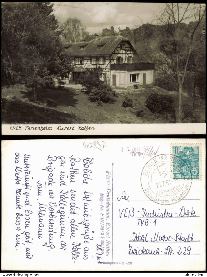 Ansichtskarte Rathen FDGB-Ferienheim Kurort Rathen 1961
