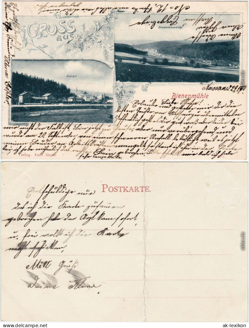 Ansichtskarte Rechenberg-Bienenmühle 2 Bild: Bahnhof und Totale 1906