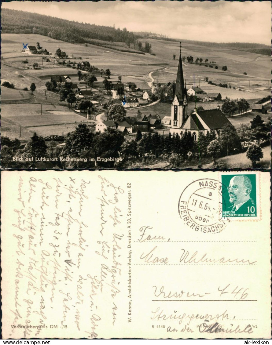 Ansichtskarte Rechenberg-Bienenmühle Blick auf den Ort 1962