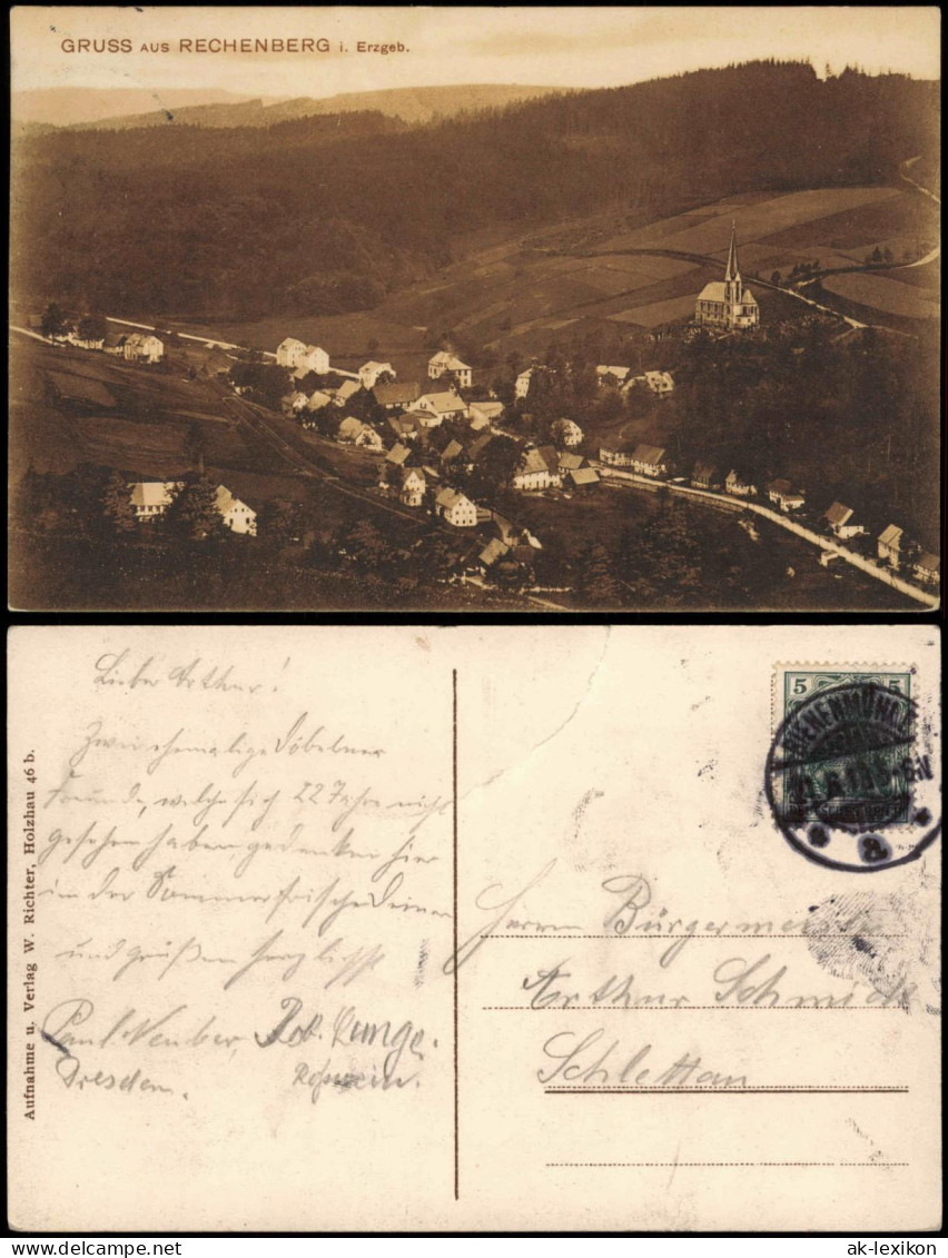 Ansichtskarte Rechenberg-Bienenmühle Blick auf die Stadt 1915