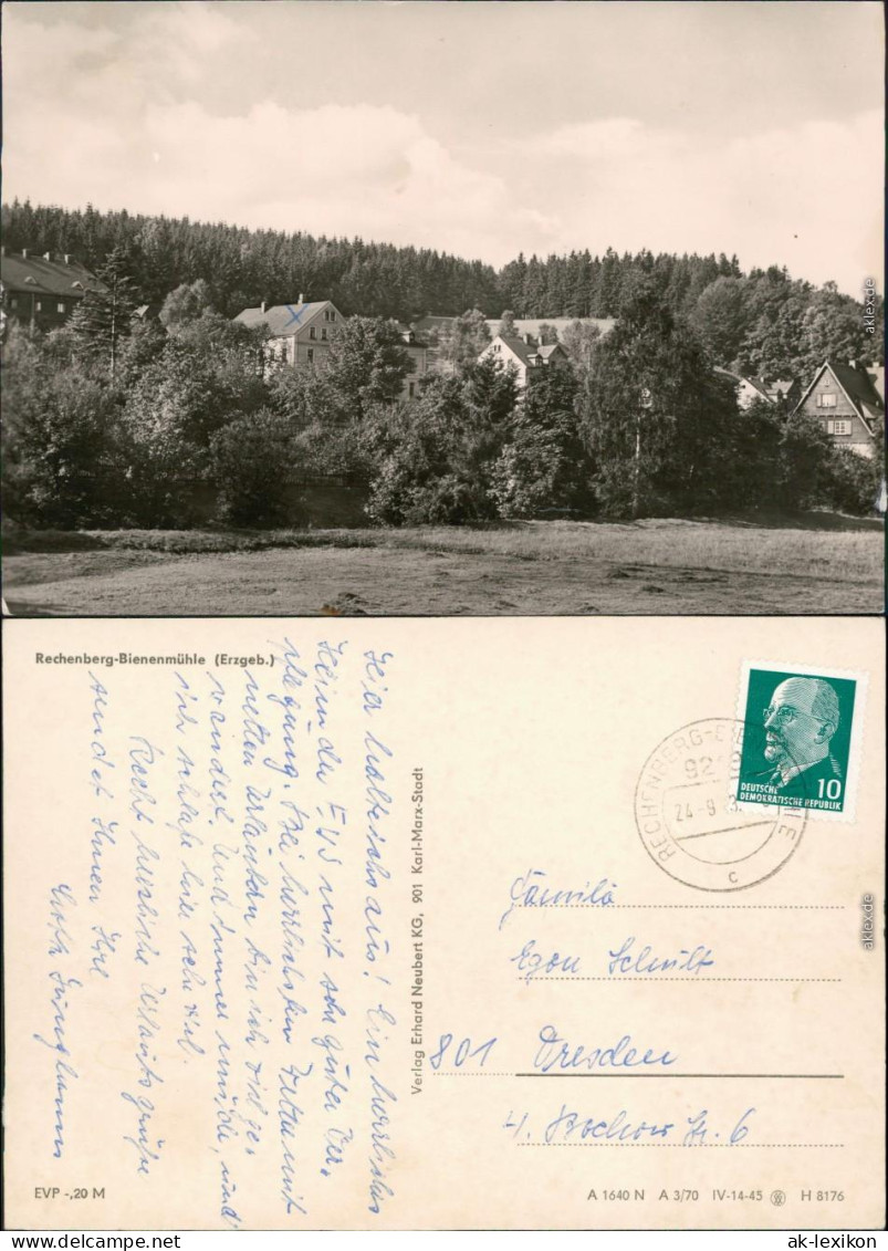 Ansichtskarte Rechenberg-Bienenmühle Häuseransicht 1970