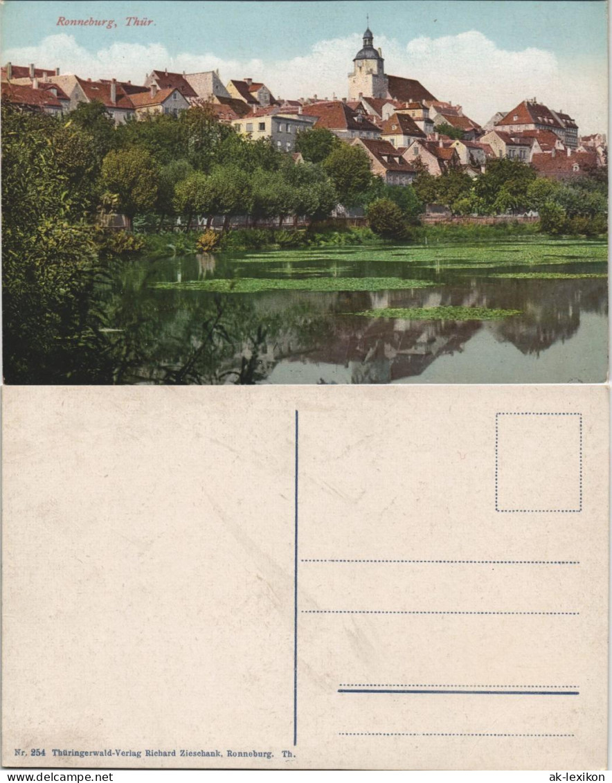Ansichtskarte Ronneburg (Thüringen) Stadt und Teichpartie 1912