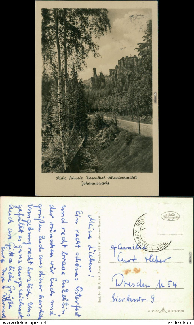Ansichtskarte Rosenthal-Rosenthal-Bielatal Johanniswacht 1954
