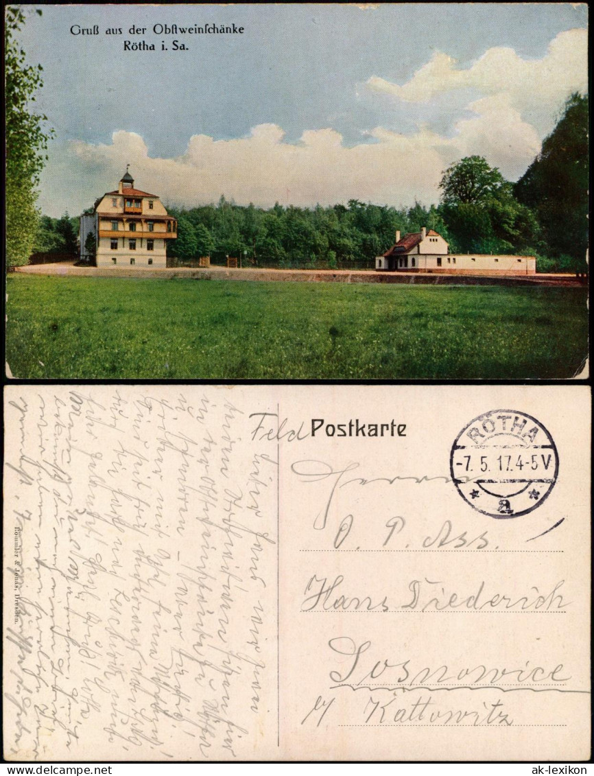 Ansichtskarte Rötha Gruß aus der Obftweinschänke 1917  gel. Feldpost