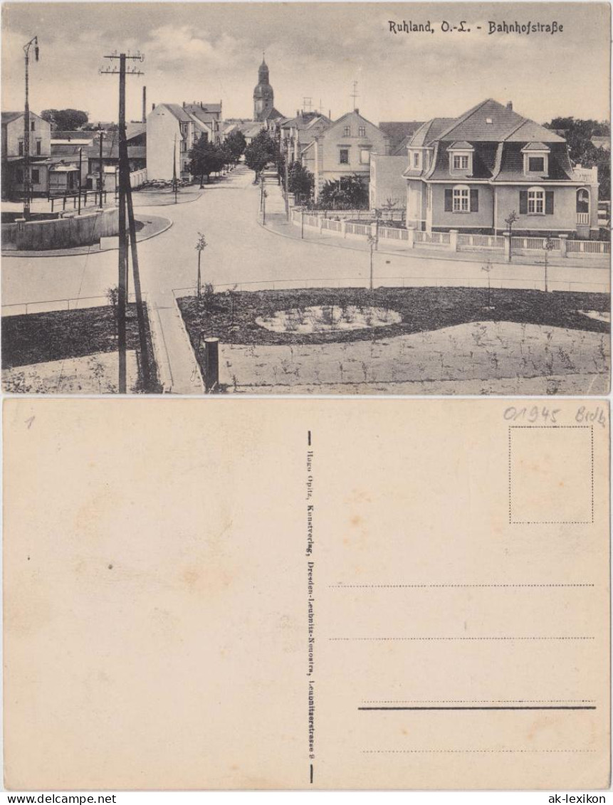 Ansichtskarte Ruhland Rólany Bahnhofstraße 1918