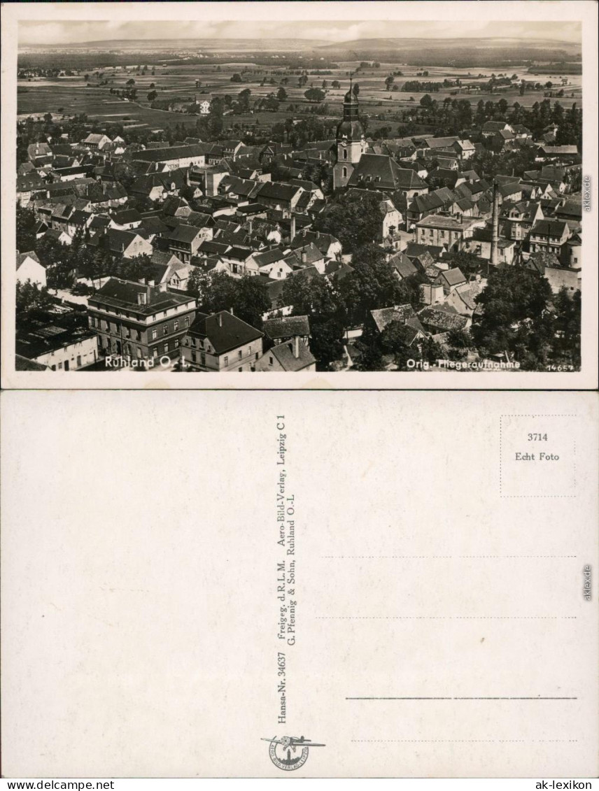 Ansichtskarte Ruhland Rólany Luftbild - Stadt und Fabrik 1930