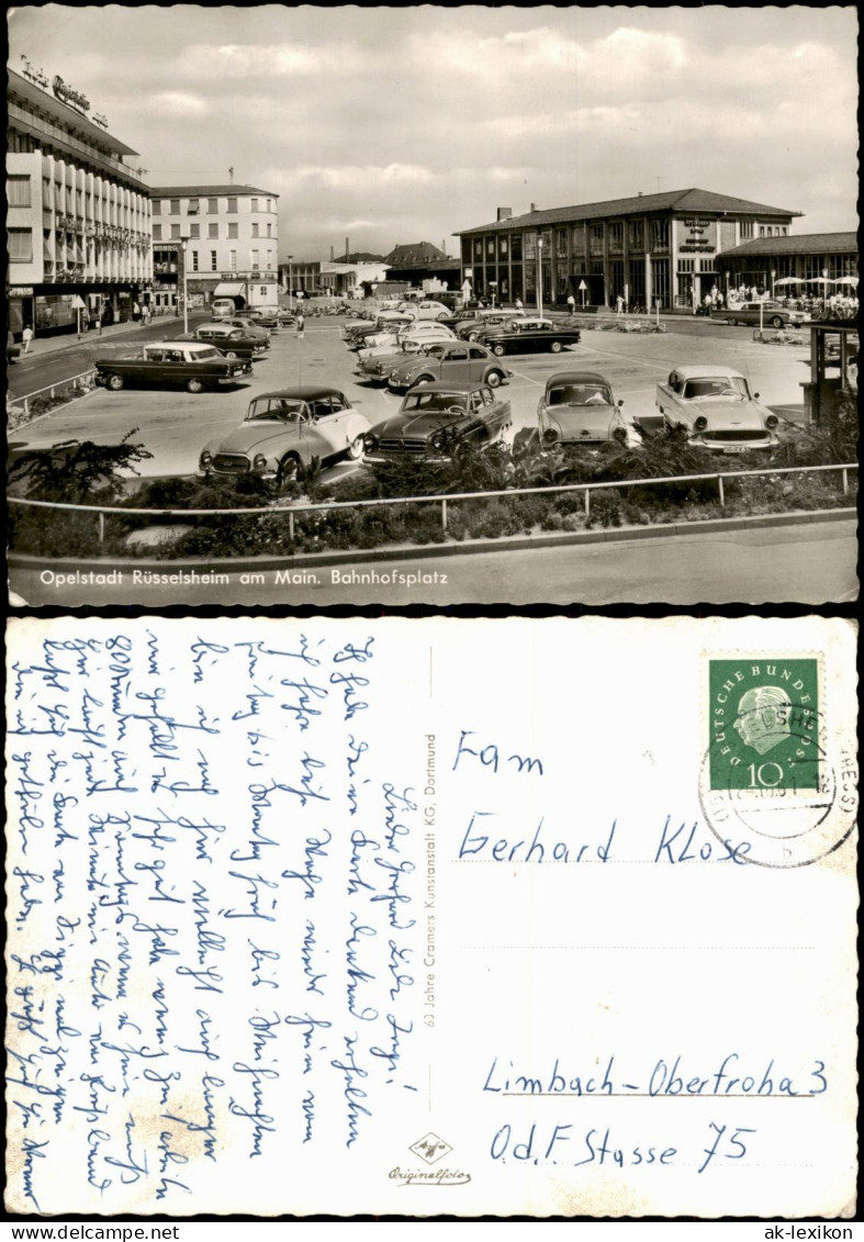 Ansichtskarte Rüsselsheim Bahnhofsplatz Parkplatz VW Käfer Fotokarte 1961