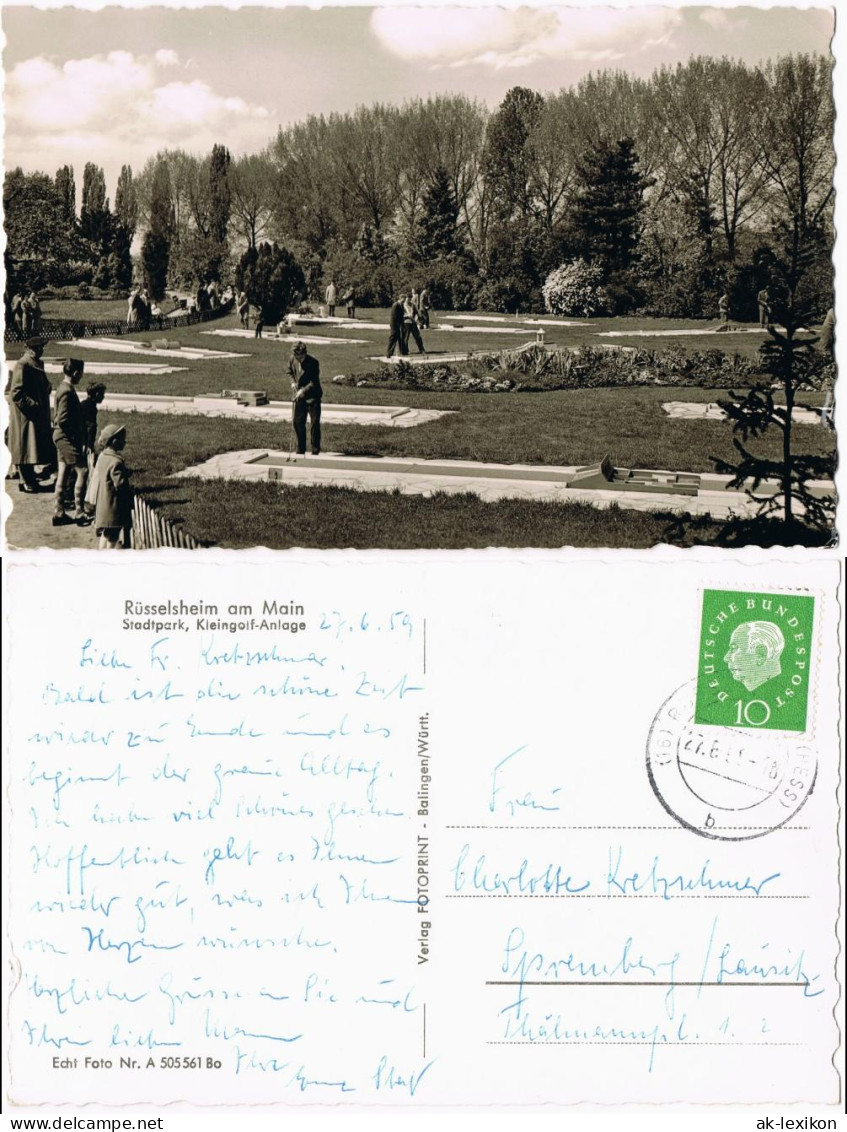 Ansichtskarte Rüsselsheim Stadtpark, Minigolf - Kleingolf-Anlage 1956