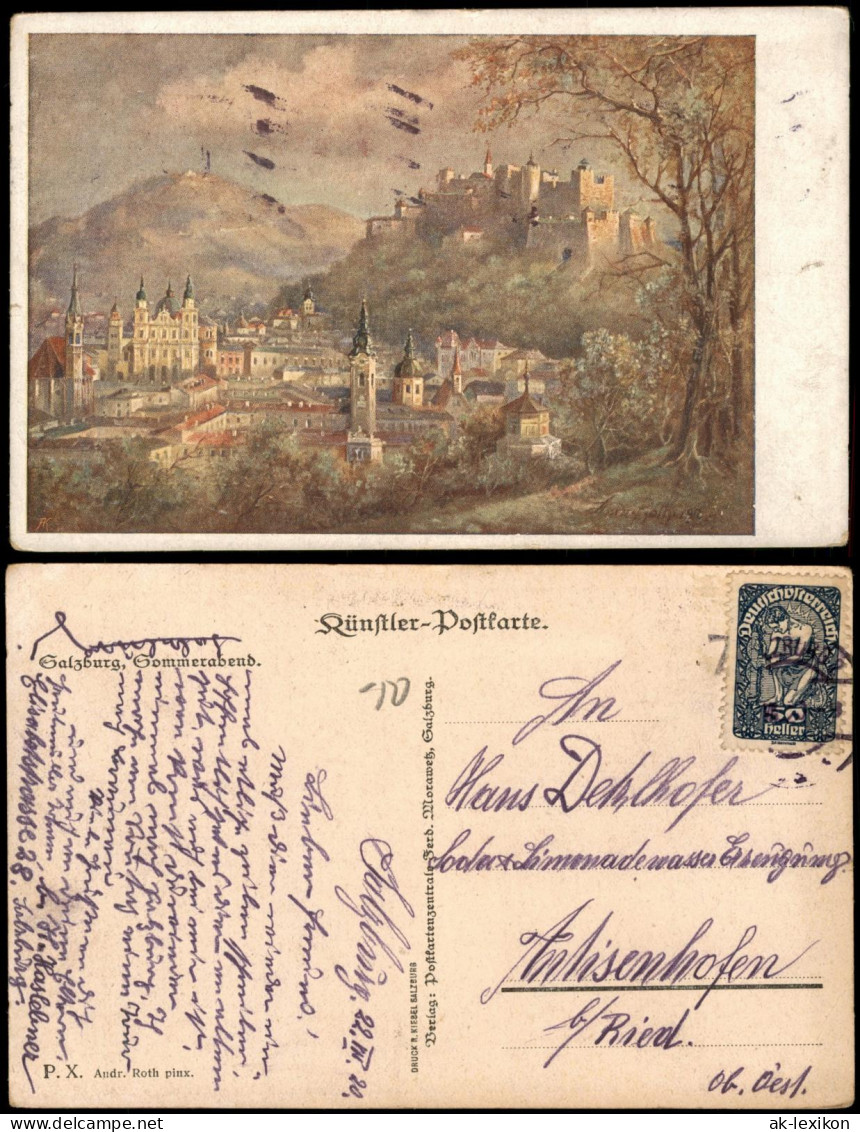 Ansichtskarte Salzburg Stadt Sommerabend Künstlerkarte 1920