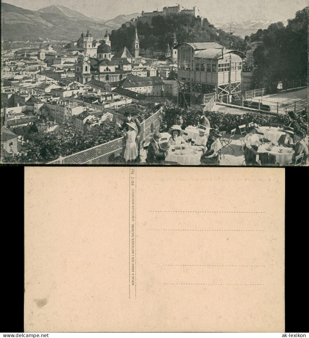 Ansichtskarte Salzburg Terrasse Fahrstuhl Stadt 1917