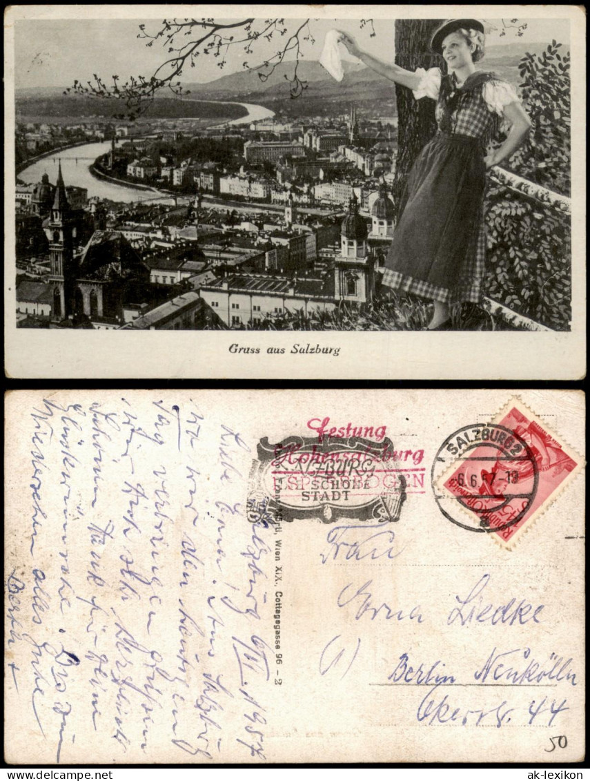 Ansichtskarte Salzburg Winkende Frau am Baum - Stadt 1967