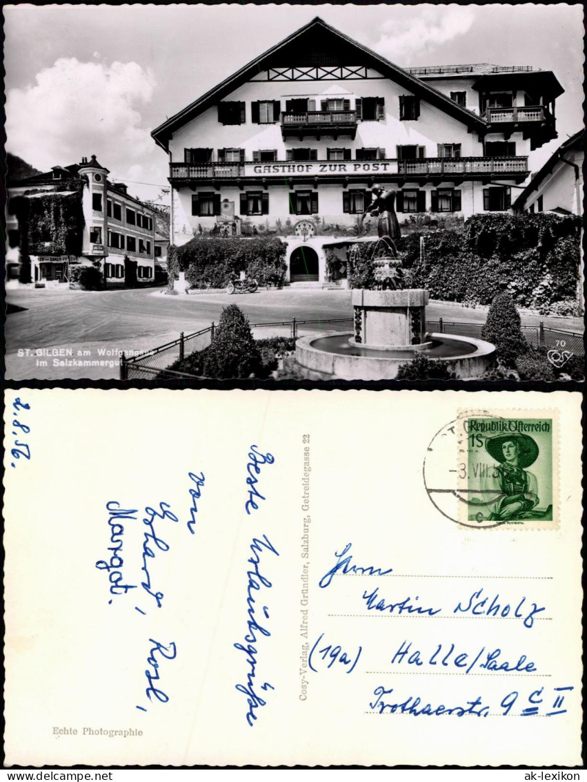 Ansichtskarte Sankt Gilgen St. Gilgen Ortspartie am Gasthof Zur Post 1955