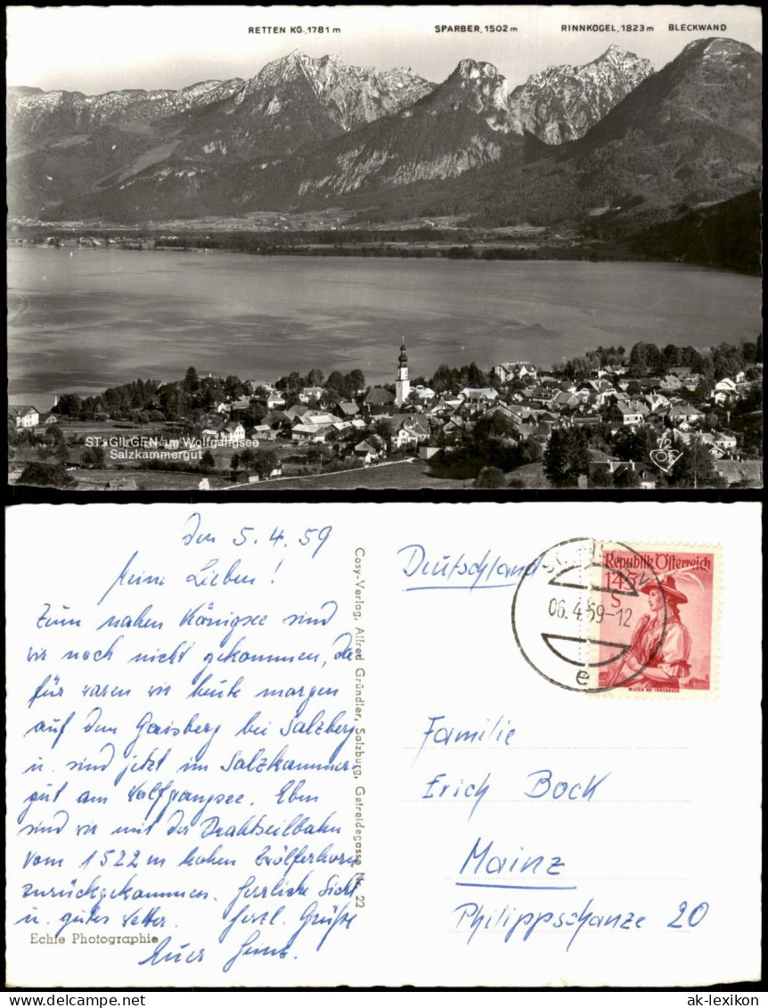 Ansichtskarte Sankt Gilgen St. Gilgen Stadtblick und Gebirge 1959