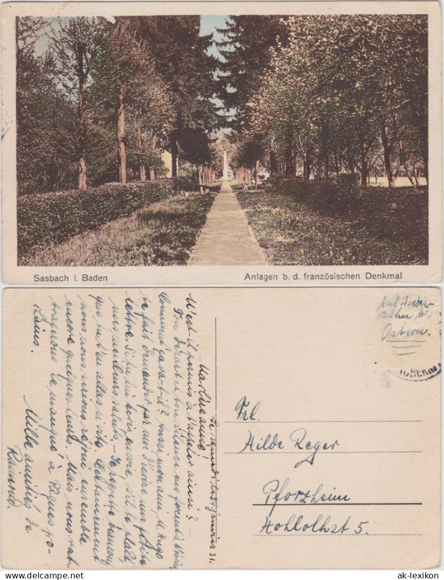 Ansichtskarte Sasbach (Ortenau) Anlagen b. d. französischen Denkmal 1932