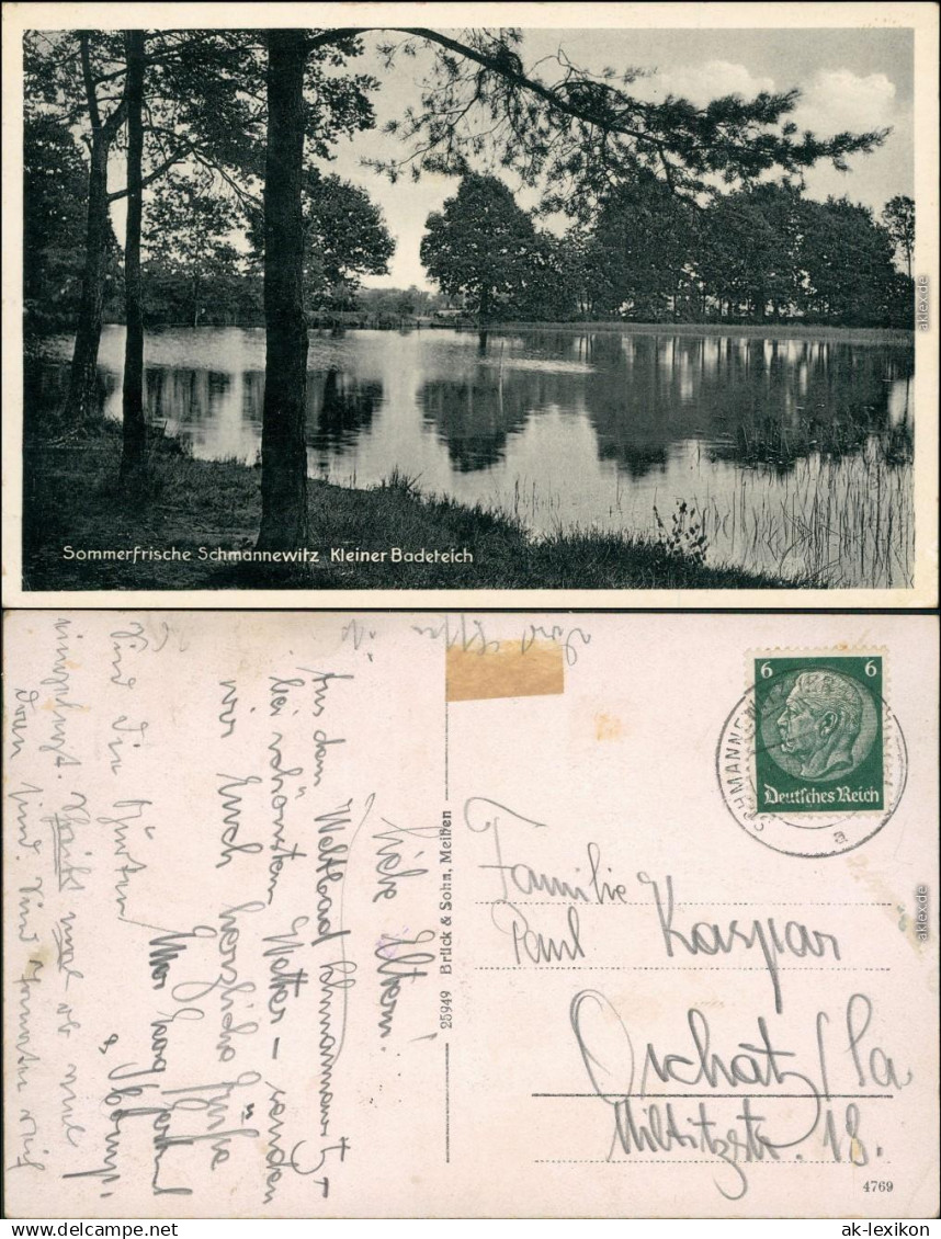 Ansichtskarte Schmannewitz-Dahlen Partie kleiner Badeteich 1938