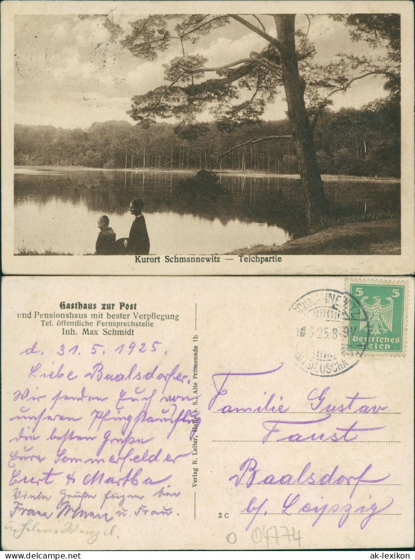 Ansichtskarte Schmannewitz-Dahlen Teichpartie - Mutter mit Kind 1925