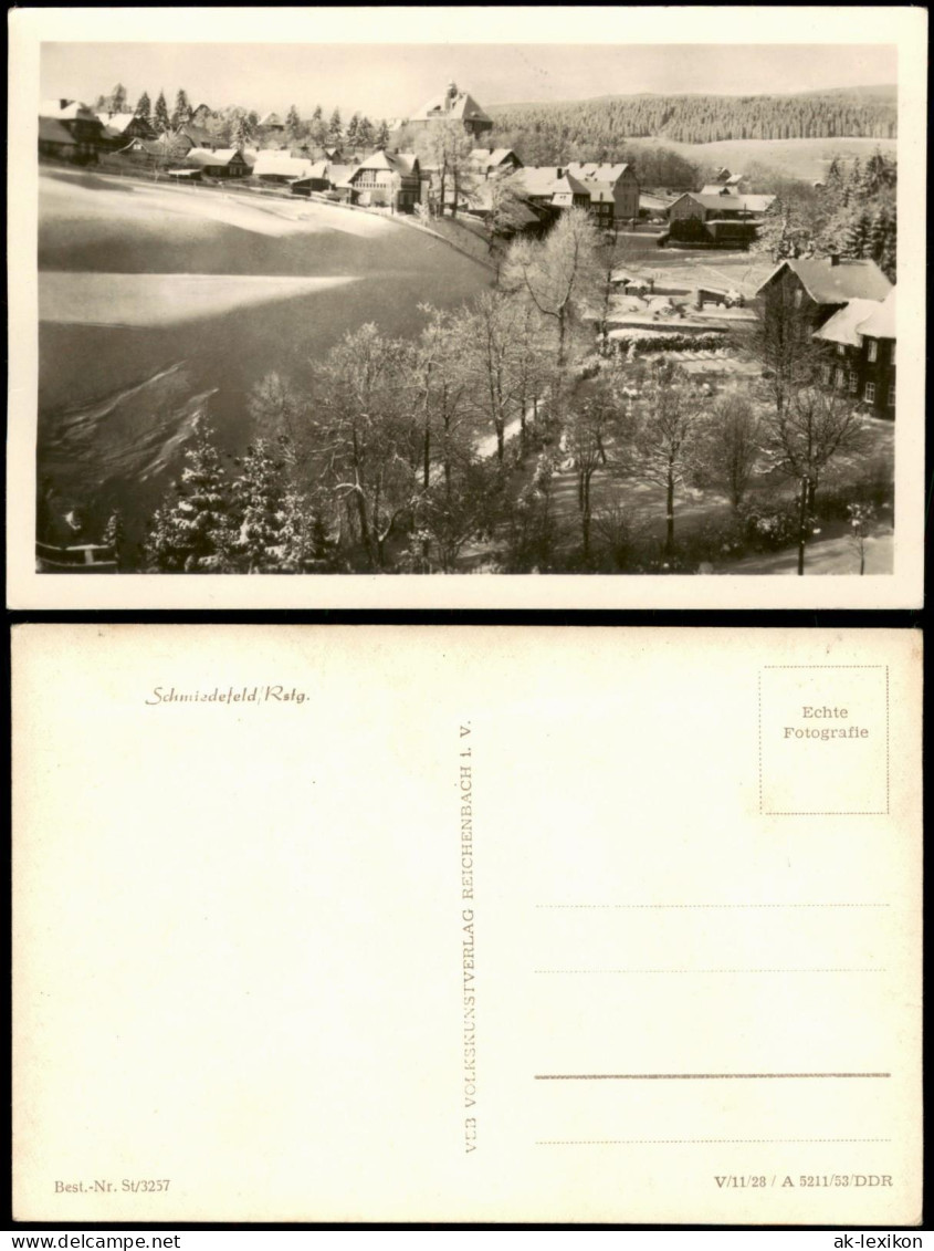 Ansichtskarte Schmiedefeld (Rennsteig) Stadt im Winter 1953