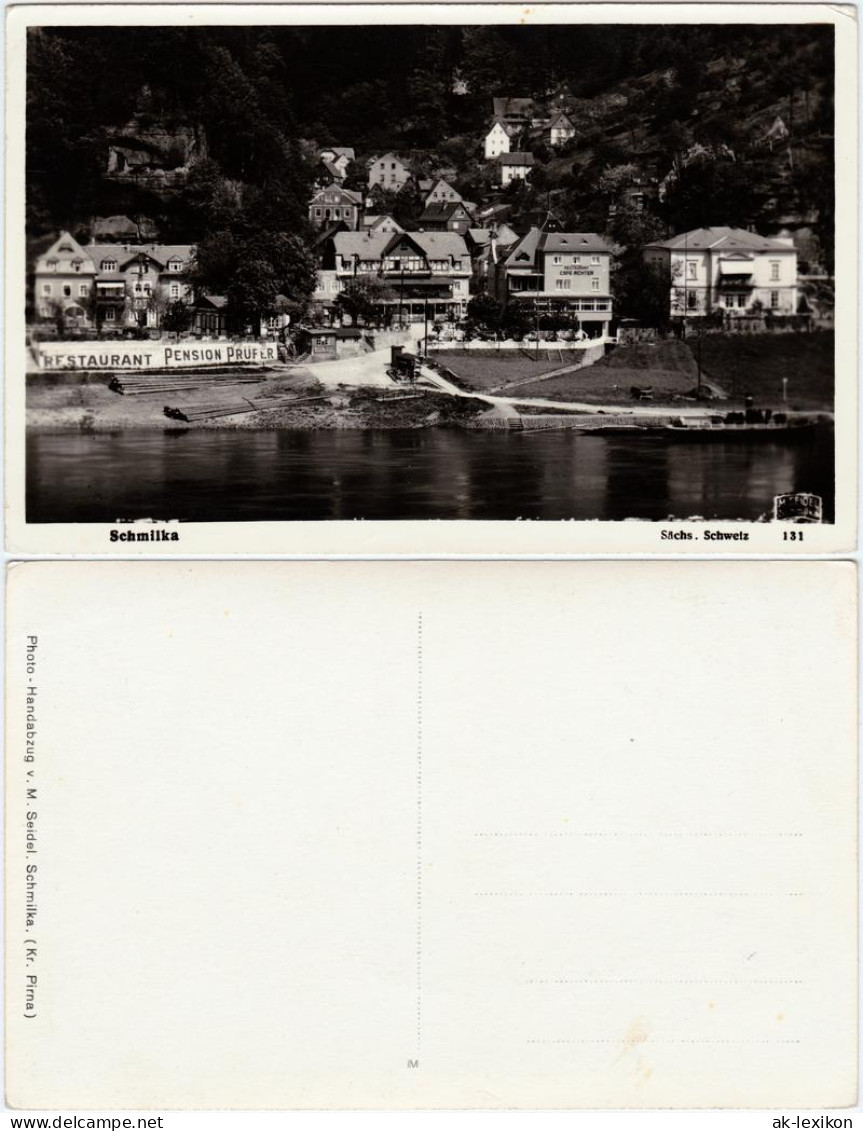 Ansichtskarte Schmilka Restaurant Prüfer, Cafe Richter (Panorama) 1940