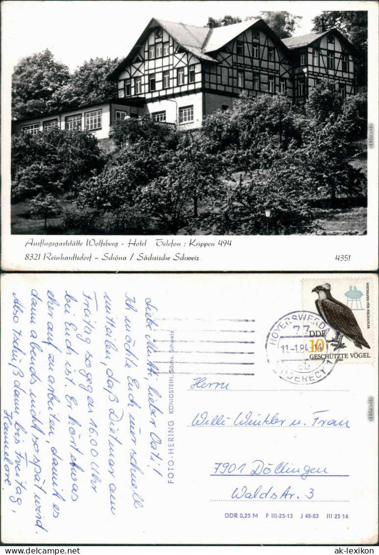 Ansichtskarte Schöna-Reinhardtsdorf-Schöna Hotel Wolfsberg 1984