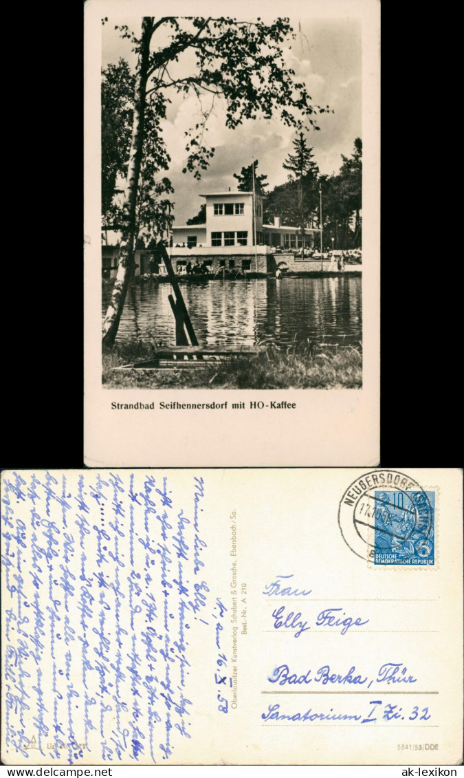 Ansichtskarte Seifhennersdorf Strandbad Seifhennersdorf mit HO-Kaffee 1953