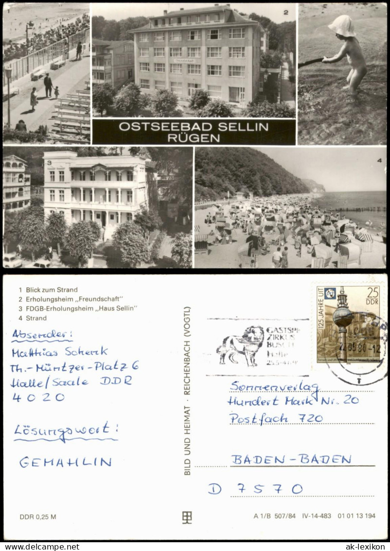 Ansichtskarte Sellin Strand, Erholungsheim Freundschaft + Haus Sellin 1984
