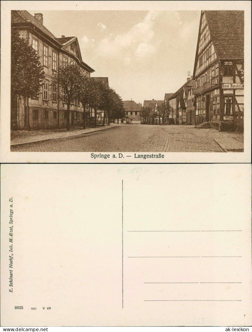 Ansichtskarte Springe Hotel und Langestraße 1922