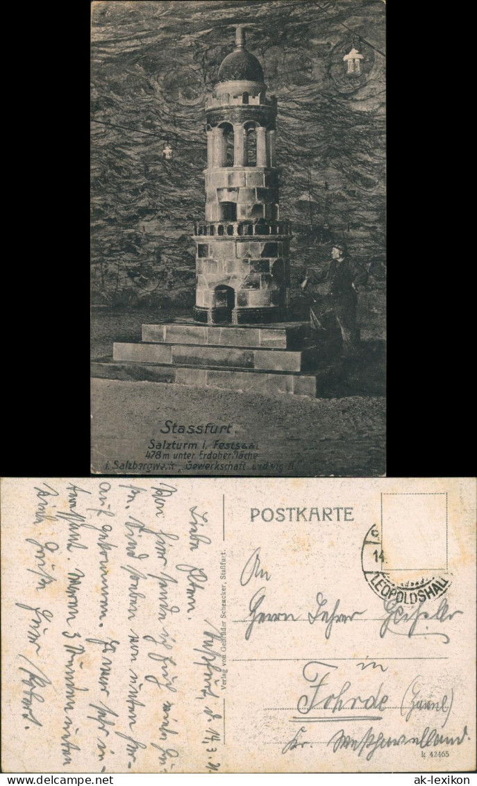 Ansichtskarte Staßfurt Stassfurt Salzbergwerk Salzturm 1921