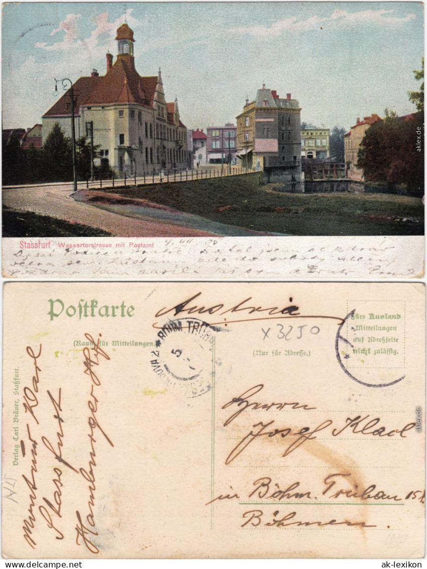 Ansichtskarte Staßfurt Stassfurt wassertorstraße und Postamt 1912