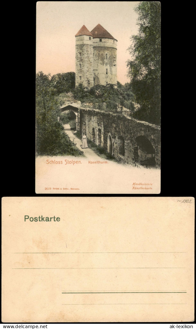 Ansichtskarte Stolpen Burg Stolpen, Frau - Koselturm 1900