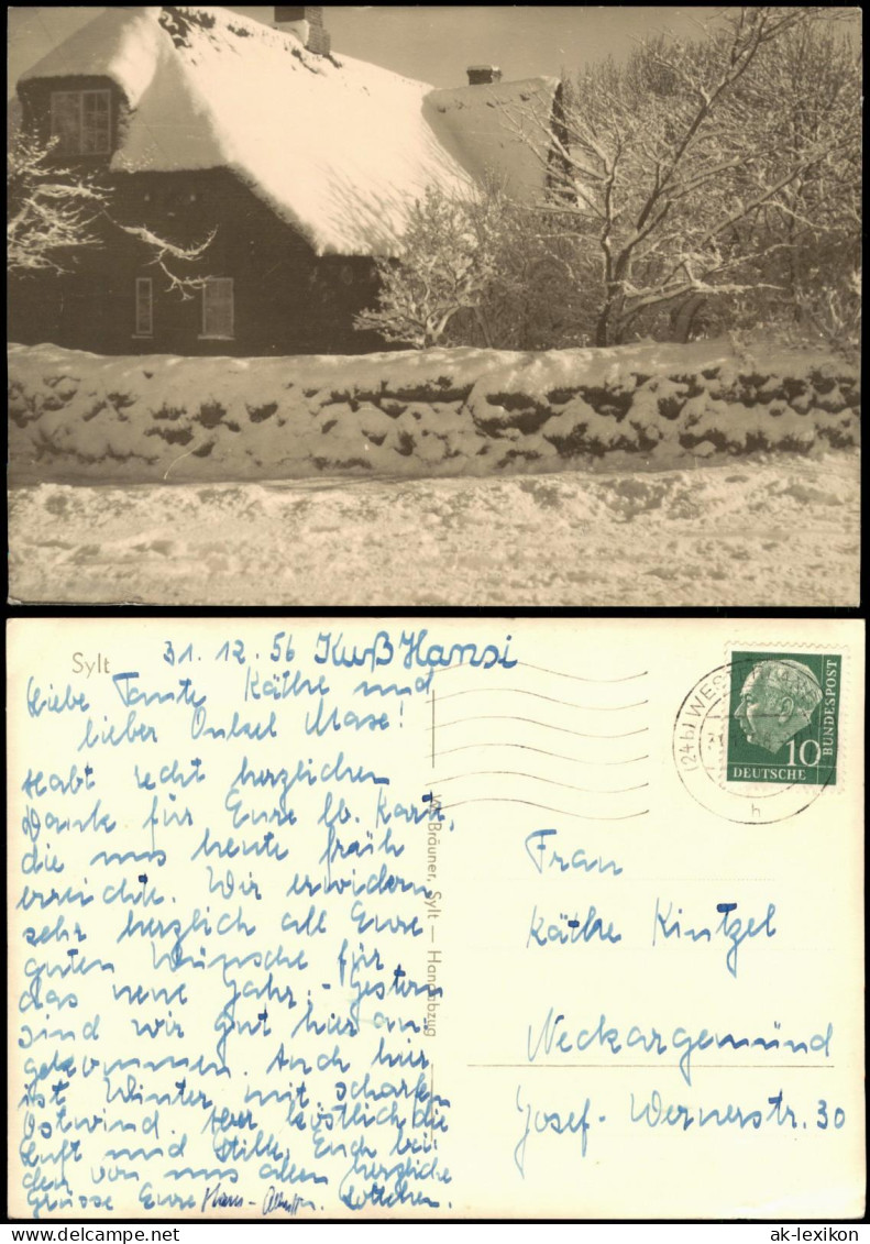 Ansichtskarte Sylt Insel Sylt verschneites Wohnhaus 1956